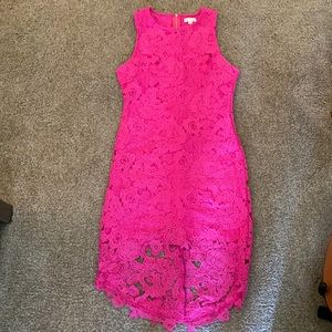 Boutique hot pink lace high-low dress L